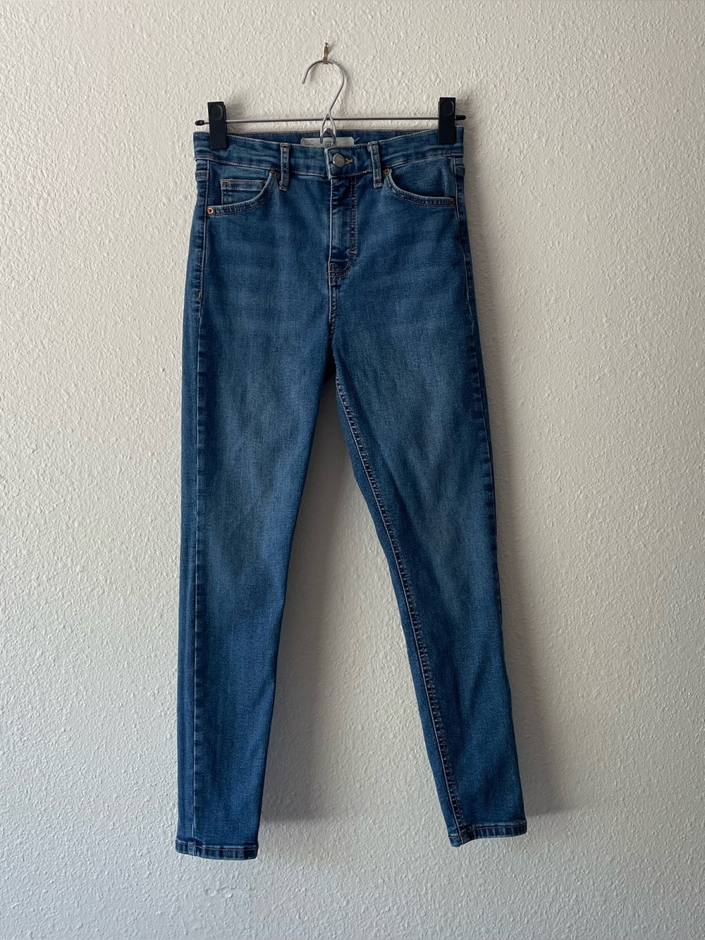 Topshop Moto Jamie Jeans W28 Skinny High Rise Blue Denim Hemmed 25 Inseam